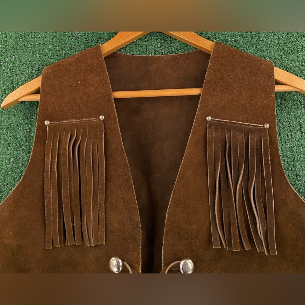 Vintage 70’s Suede Long Fringe Heavyweight Vest Metal Hardware Women’s Sz Medium - Picture 3 of 7